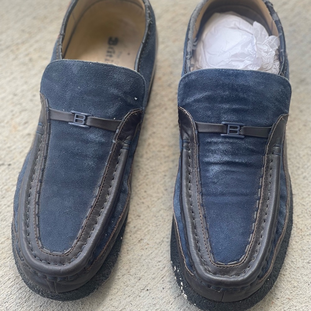 Blue Suede Slip-On Loafers with Metal Detail